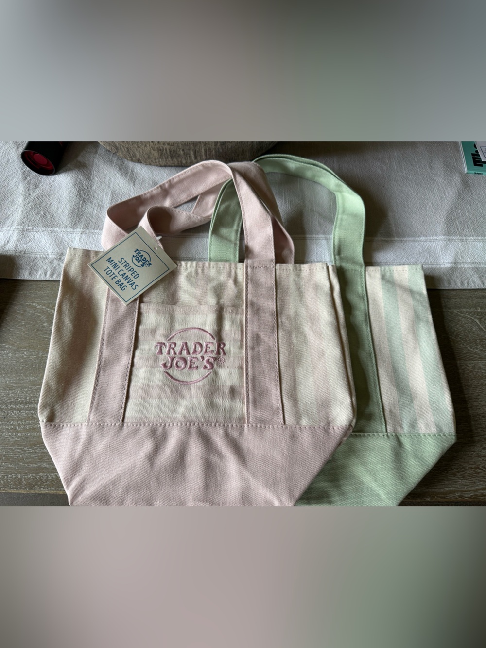Trader Joe’s Lot of 2 Canvas Mini Striped Tote Bags